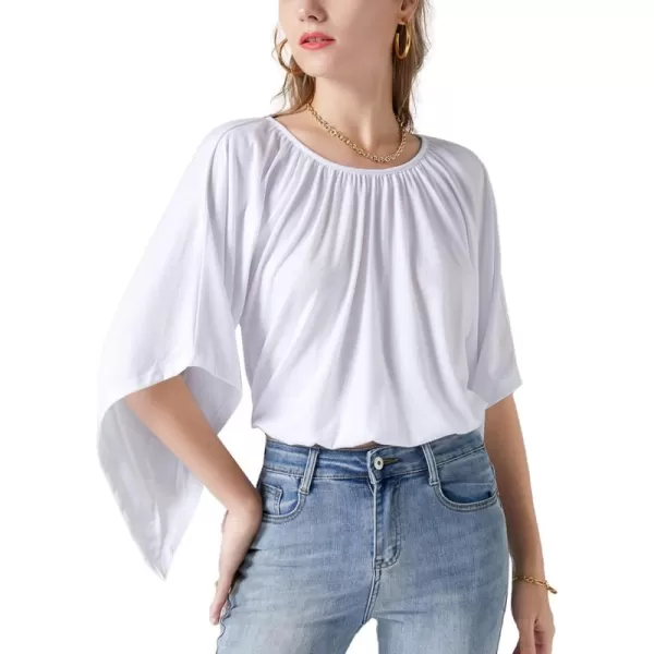 LYANER Women's Scoop Neck Batwing Half Sleeve Open Back Tie Back Blouse Crop Top