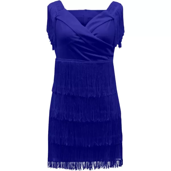 LYANER Women's Off Shoulder Wrap Fringe Layers Sleeveless Elegant Party Mini Dress