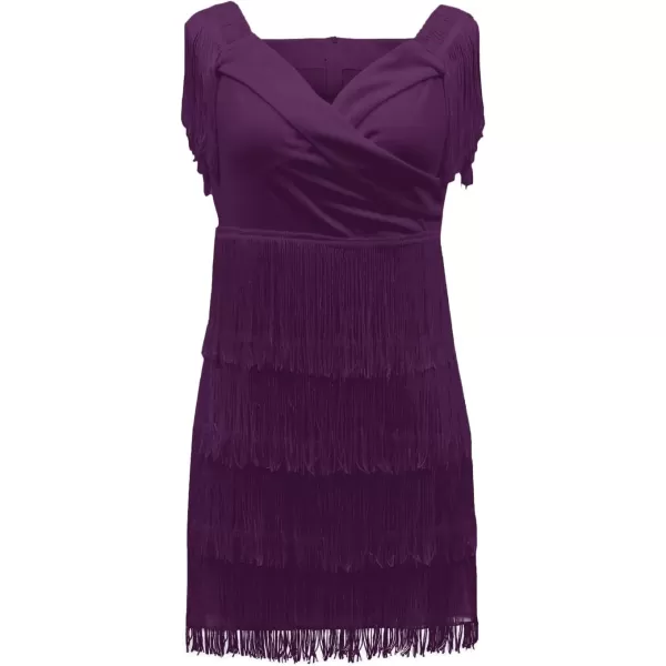 LYANER Women's Off Shoulder Wrap Fringe Layers Sleeveless Elegant Party Mini Dress