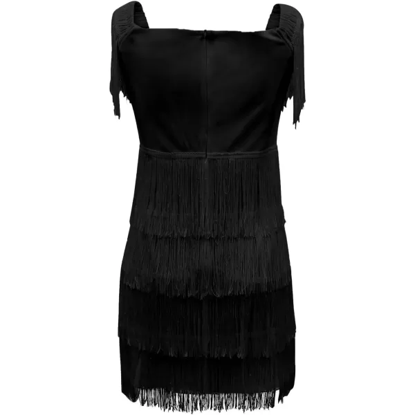 LYANER Women's Off Shoulder Wrap Fringe Layers Sleeveless Elegant Party Mini Dress