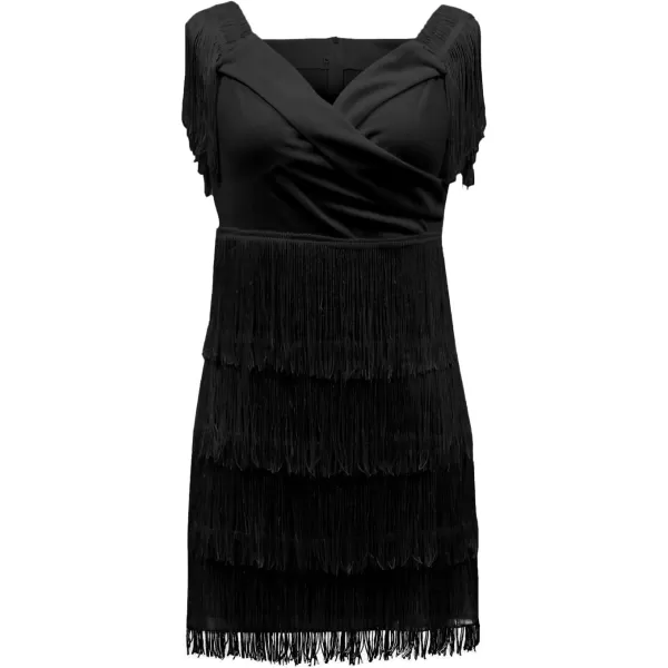 LYANER Women's Off Shoulder Wrap Fringe Layers Sleeveless Elegant Party Mini Dress
