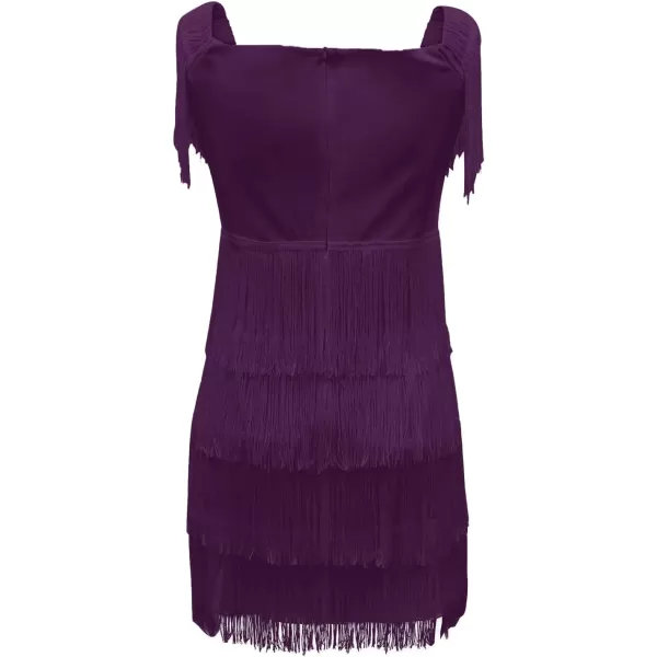 LYANER Women's Off Shoulder Wrap Fringe Layers Sleeveless Elegant Party Mini Dress