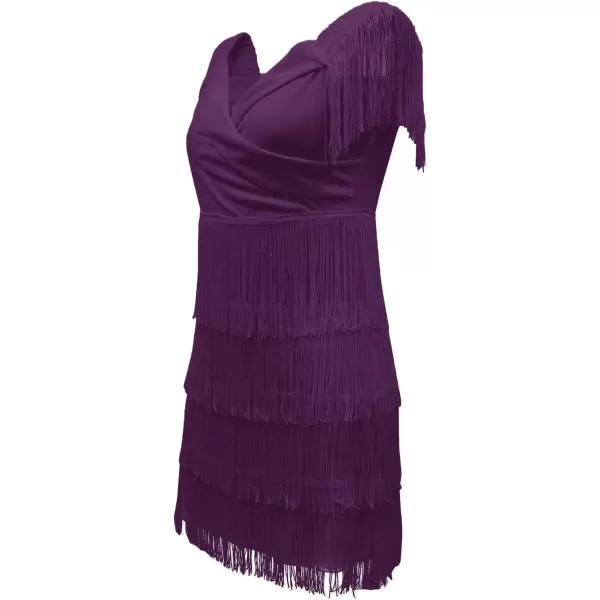 LYANER Women's Off Shoulder Wrap Fringe Layers Sleeveless Elegant Party Mini Dress