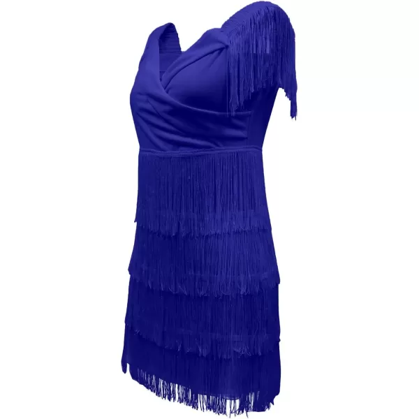 LYANER Women's Off Shoulder Wrap Fringe Layers Sleeveless Elegant Party Mini Dress