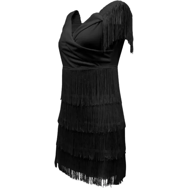 LYANER Women's Off Shoulder Wrap Fringe Layers Sleeveless Elegant Party Mini Dress