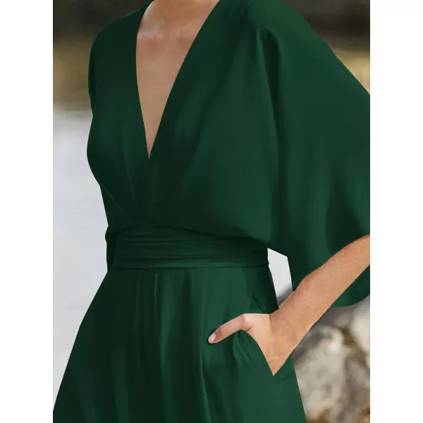 LYANER Women's One Pieces Outfit Deep V Neck Short Sleeve Wide Leg Pants Work Jumpsuit with Pockets