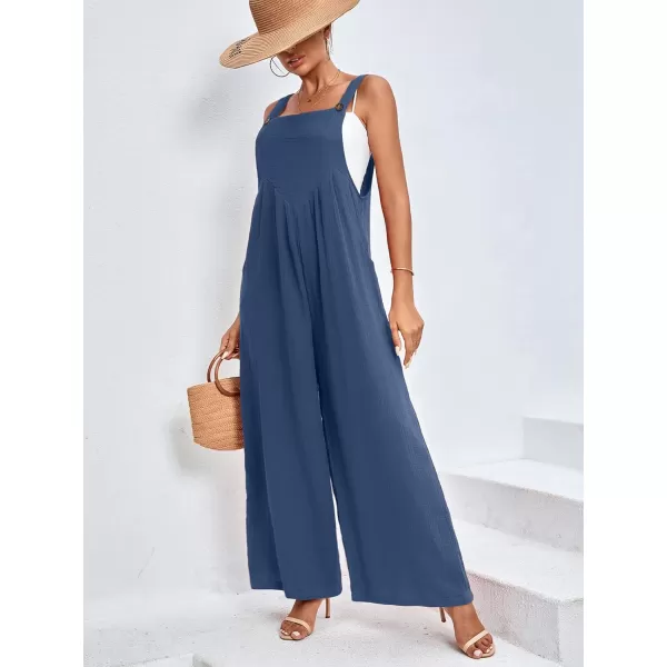 LYANER Women's Summer Baggy Wide Leg Cotton Linen Overalls Spaghtti Straps Jumpsuit with Pockets