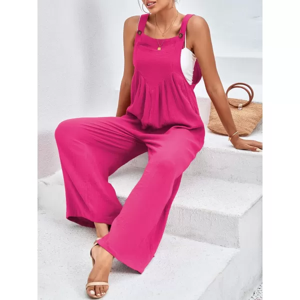 LYANER Women's Summer Baggy Wide Leg Cotton Linen Overalls Spaghtti Straps Jumpsuit with Pockets