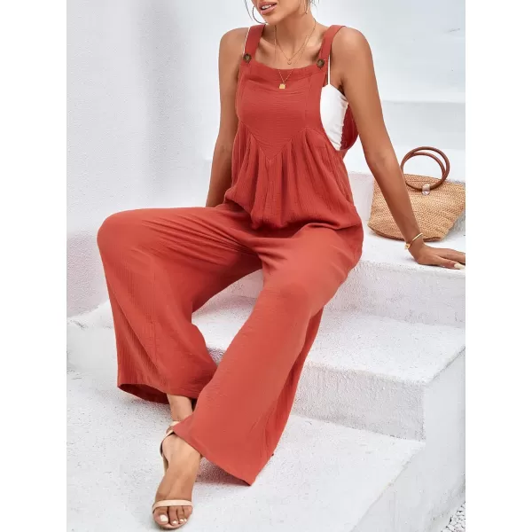 LYANER Women's Summer Baggy Wide Leg Cotton Linen Overalls Spaghtti Straps Jumpsuit with Pockets