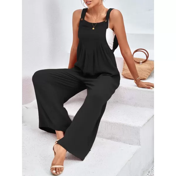 LYANER Women's Summer Baggy Wide Leg Cotton Linen Overalls Spaghtti Straps Jumpsuit with Pockets