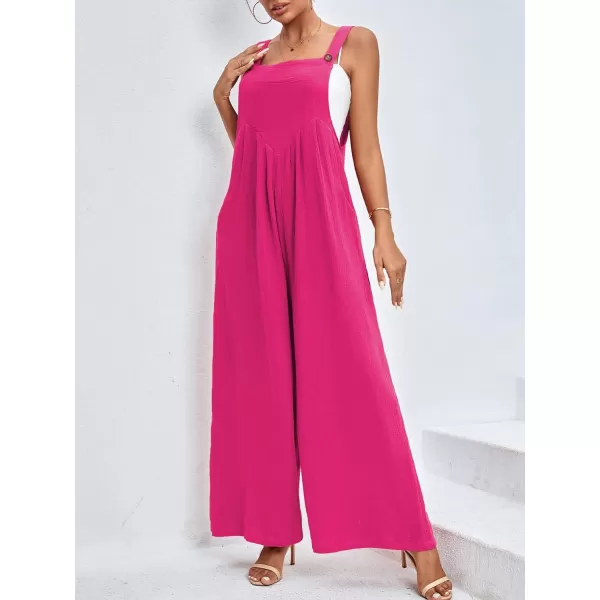 LYANER Women's Summer Baggy Wide Leg Cotton Linen Overalls Spaghtti Straps Jumpsuit with Pockets