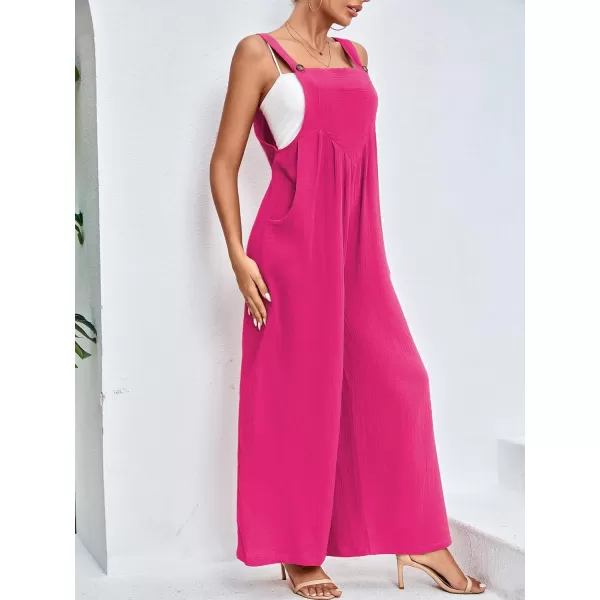 LYANER Women's Summer Baggy Wide Leg Cotton Linen Overalls Spaghtti Straps Jumpsuit with Pockets