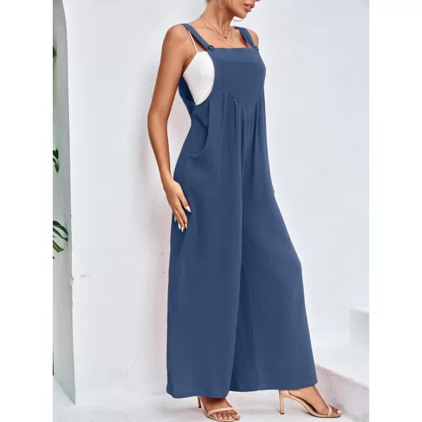 LYANER Women's Summer Baggy Wide Leg Cotton Linen Overalls Spaghtti Straps Jumpsuit with Pockets