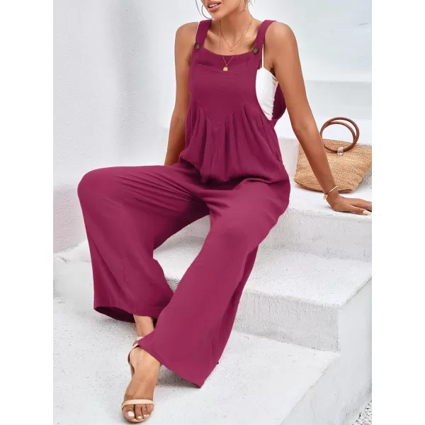 LYANER Women's Summer Baggy Wide Leg Cotton Linen Overalls Spaghtti Straps Jumpsuit with Pockets