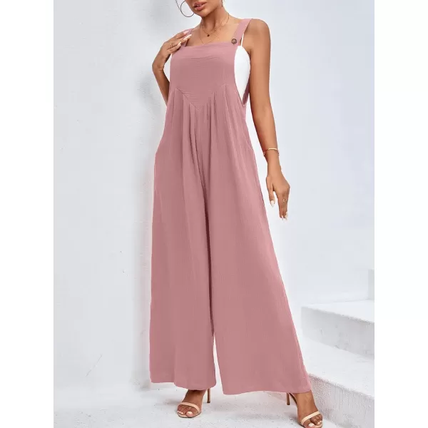 LYANER Women's Summer Baggy Wide Leg Cotton Linen Overalls Spaghtti Straps Jumpsuit with Pockets