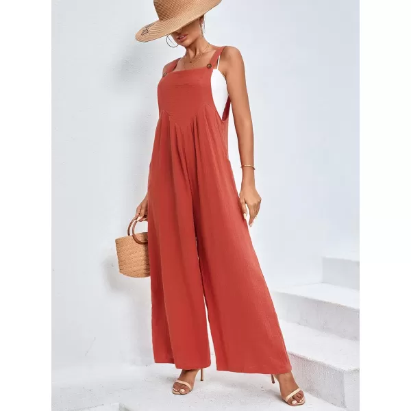 LYANER Women's Summer Baggy Wide Leg Cotton Linen Overalls Spaghtti Straps Jumpsuit with Pockets