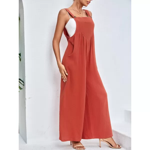 LYANER Women's Summer Baggy Wide Leg Cotton Linen Overalls Spaghtti Straps Jumpsuit with Pockets