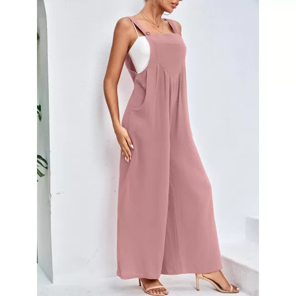 LYANER Women's Summer Baggy Wide Leg Cotton Linen Overalls Spaghtti Straps Jumpsuit with Pockets