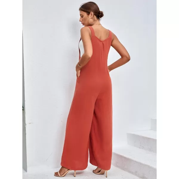 LYANER Women's Summer Baggy Wide Leg Cotton Linen Overalls Spaghtti Straps Jumpsuit with Pockets