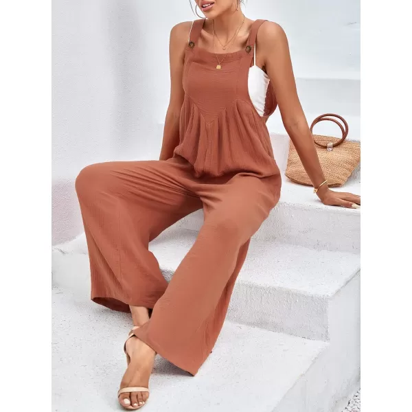 LYANER Women's Summer Baggy Wide Leg Cotton Linen Overalls Spaghtti Straps Jumpsuit with Pockets