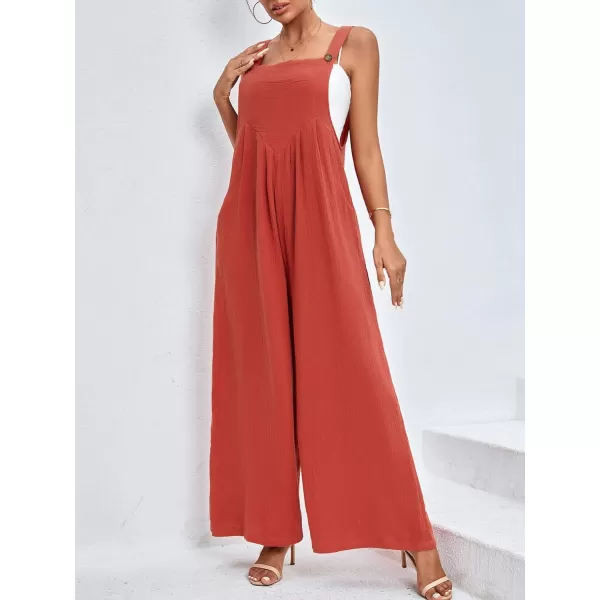 LYANER Women's Summer Baggy Wide Leg Cotton Linen Overalls Spaghtti Straps Jumpsuit with Pockets