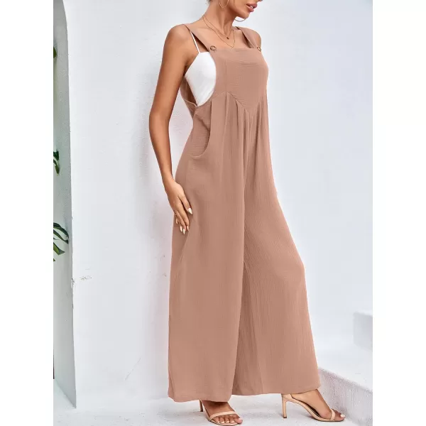 LYANER Women's Summer Baggy Wide Leg Cotton Linen Overalls Spaghtti Straps Jumpsuit with Pockets