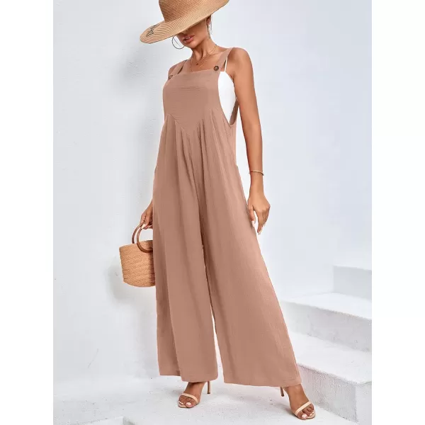 LYANER Women's Summer Baggy Wide Leg Cotton Linen Overalls Spaghtti Straps Jumpsuit with Pockets