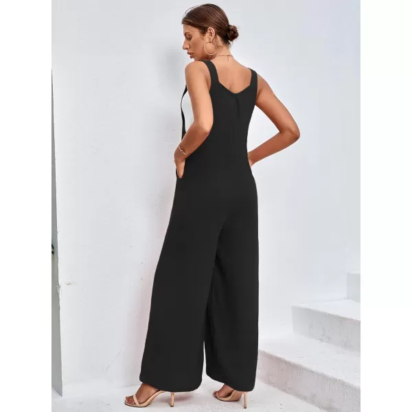 LYANER Women's Summer Baggy Wide Leg Cotton Linen Overalls Spaghtti Straps Jumpsuit with Pockets