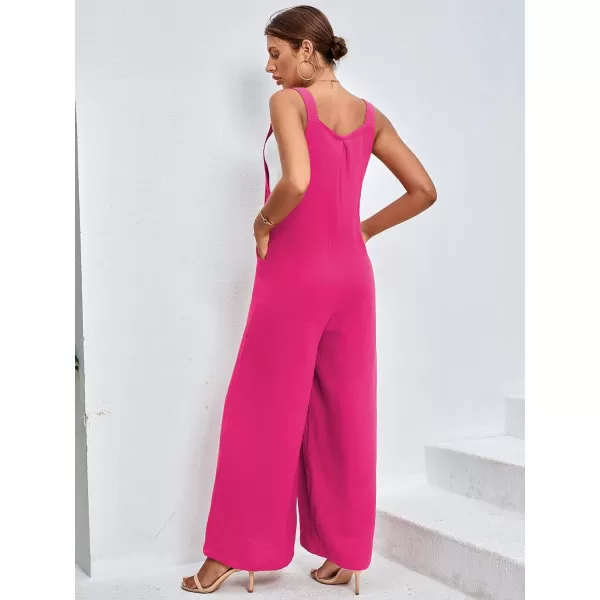 LYANER Women's Summer Baggy Wide Leg Cotton Linen Overalls Spaghtti Straps Jumpsuit with Pockets