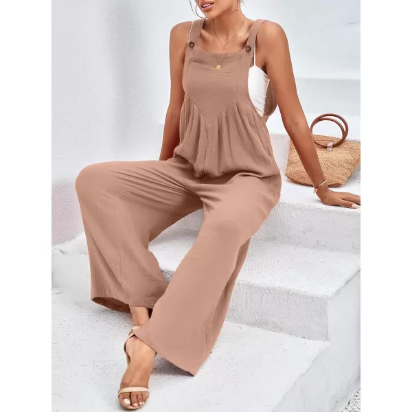 LYANER Women's Summer Baggy Wide Leg Cotton Linen Overalls Spaghtti Straps Jumpsuit with Pockets