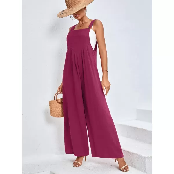 LYANER Women's Summer Baggy Wide Leg Cotton Linen Overalls Spaghtti Straps Jumpsuit with Pockets