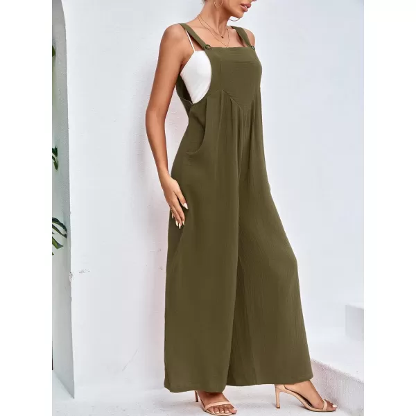 LYANER Women's Summer Baggy Wide Leg Cotton Linen Overalls Spaghtti Straps Jumpsuit with Pockets