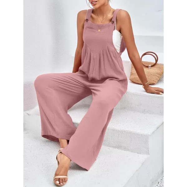 LYANER Women's Summer Baggy Wide Leg Cotton Linen Overalls Spaghtti Straps Jumpsuit with Pockets