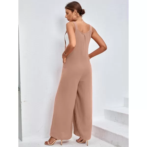 LYANER Women's Summer Baggy Wide Leg Cotton Linen Overalls Spaghtti Straps Jumpsuit with Pockets