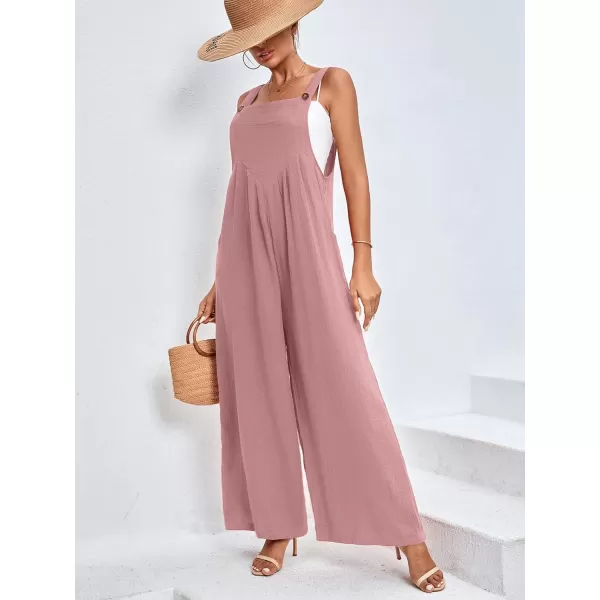LYANER Women's Summer Baggy Wide Leg Cotton Linen Overalls Spaghtti Straps Jumpsuit with Pockets