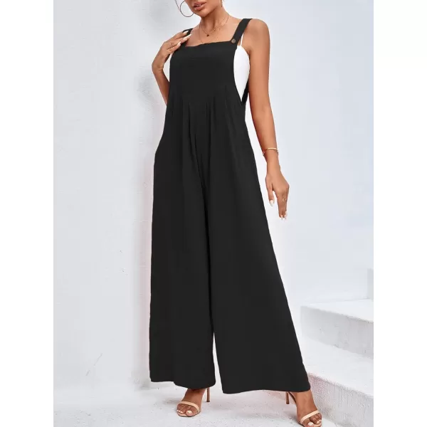 LYANER Women's Summer Baggy Wide Leg Cotton Linen Overalls Spaghtti Straps Jumpsuit with Pockets