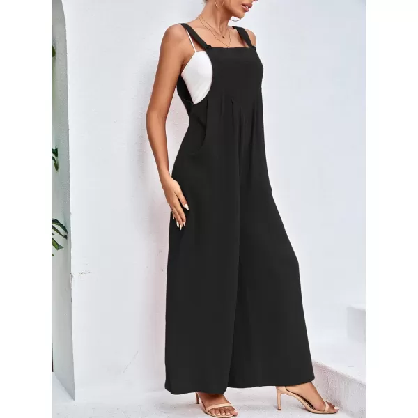 LYANER Women's Summer Baggy Wide Leg Cotton Linen Overalls Spaghtti Straps Jumpsuit with Pockets