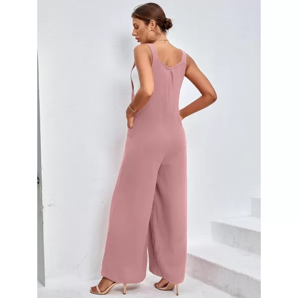LYANER Women's Summer Baggy Wide Leg Cotton Linen Overalls Spaghtti Straps Jumpsuit with Pockets