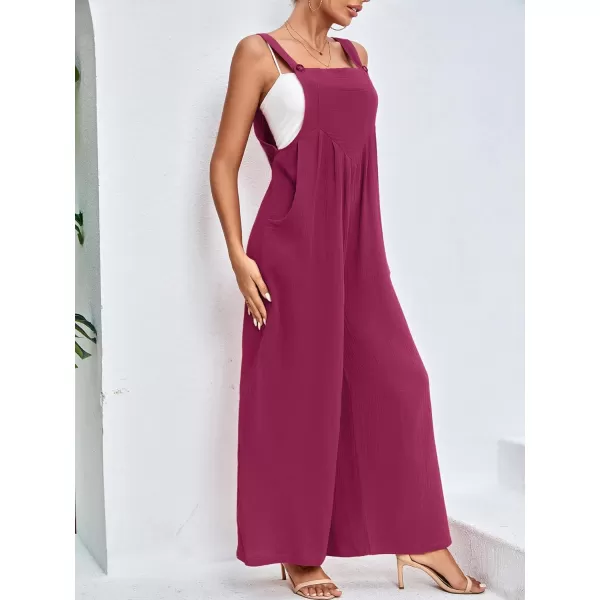 LYANER Women's Summer Baggy Wide Leg Cotton Linen Overalls Spaghtti Straps Jumpsuit with Pockets