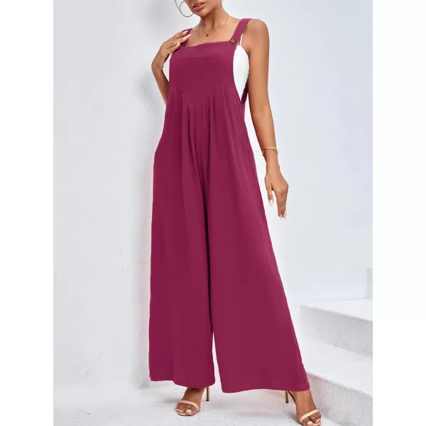 LYANER Women's Summer Baggy Wide Leg Cotton Linen Overalls Spaghtti Straps Jumpsuit with Pockets