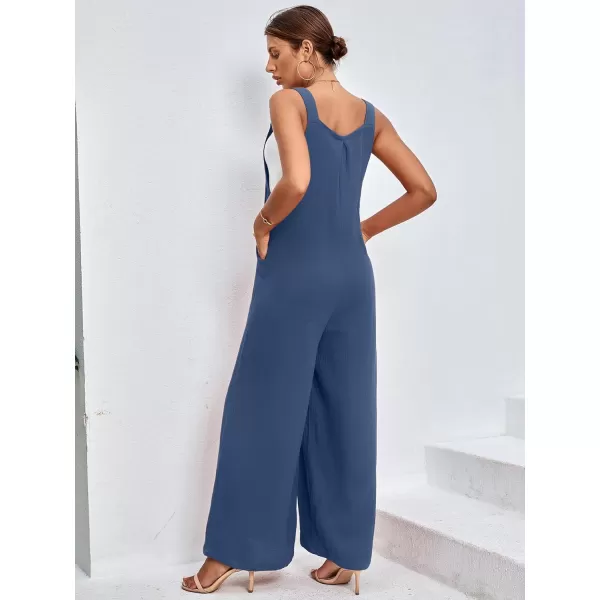 LYANER Women's Summer Baggy Wide Leg Cotton Linen Overalls Spaghtti Straps Jumpsuit with Pockets