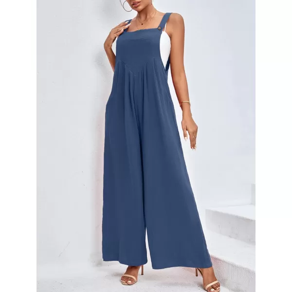LYANER Women's Summer Baggy Wide Leg Cotton Linen Overalls Spaghtti Straps Jumpsuit with Pockets