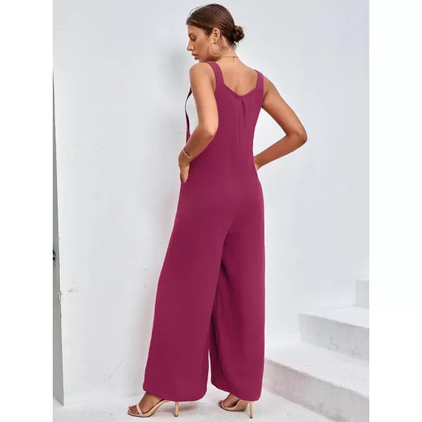 LYANER Women's Summer Baggy Wide Leg Cotton Linen Overalls Spaghtti Straps Jumpsuit with Pockets