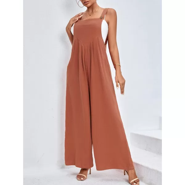 LYANER Women's Summer Baggy Wide Leg Cotton Linen Overalls Spaghtti Straps Jumpsuit with Pockets