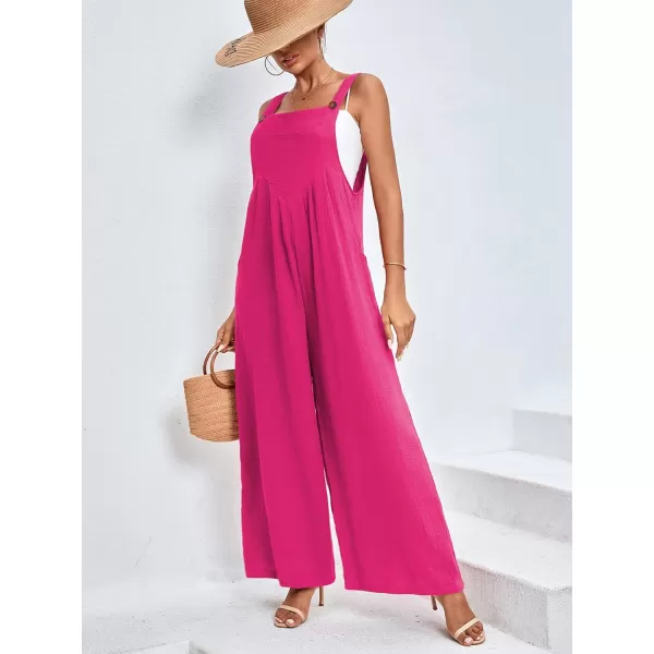 LYANER Women's Summer Baggy Wide Leg Cotton Linen Overalls Spaghtti Straps Jumpsuit with Pockets