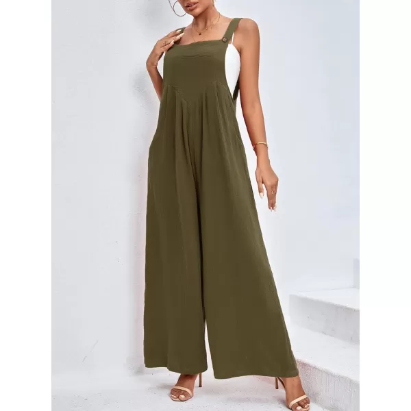 LYANER Women's Summer Baggy Wide Leg Cotton Linen Overalls Spaghtti Straps Jumpsuit with Pockets
