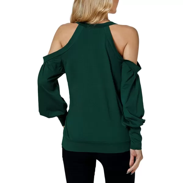 LYANER Women's Wrap V Neck Cold Shoulder Long Puff Sleeves Top Blouse Shirt