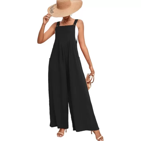 LYANER Women's Summer Baggy Wide Leg Cotton Linen Overalls Spaghtti Straps Jumpsuit with Pockets