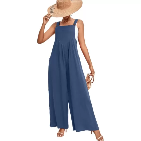 LYANER Women's Summer Baggy Wide Leg Cotton Linen Overalls Spaghtti Straps Jumpsuit with Pockets
