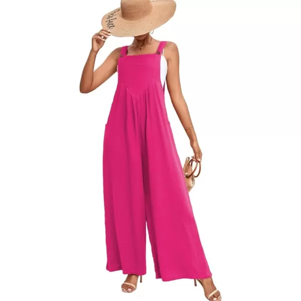 LYANER Women's Summer Baggy Wide Leg Cotton Linen Overalls Spaghtti Straps Jumpsuit with Pockets